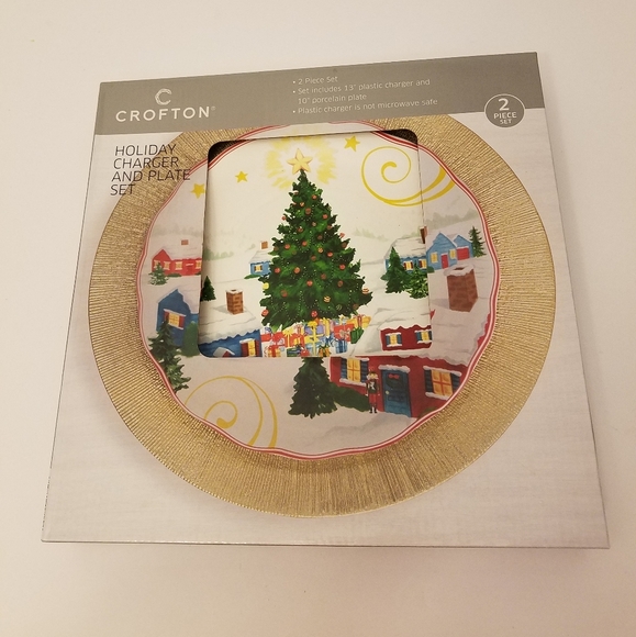 NIB Sealed Crofton 2 Piece Holiday Charger Plate Set Christmas - Picture 1 of 9